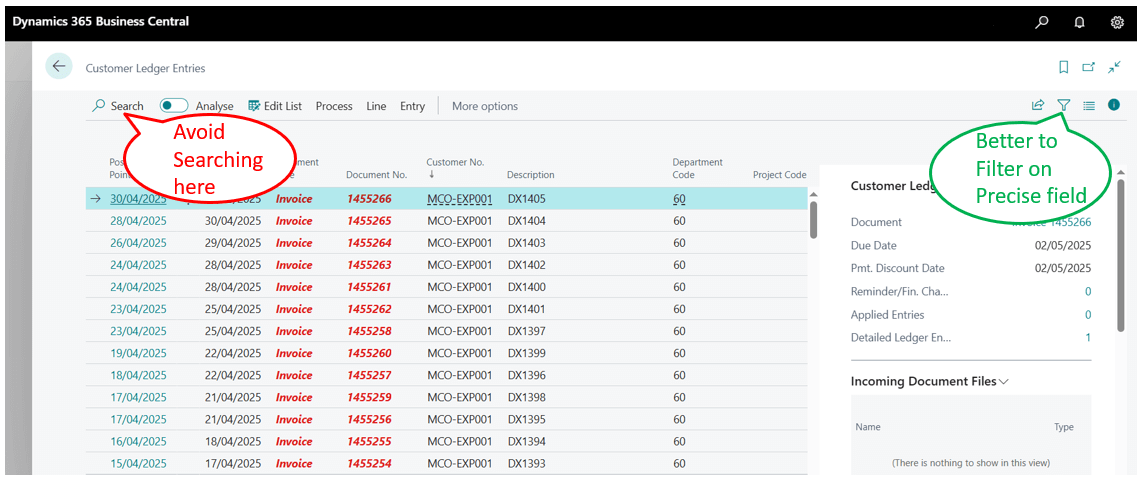 Faster way of searching in a Business Central Page